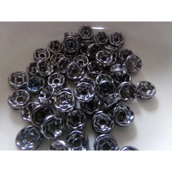 Clear Rhinestone Gunmetal Plated Rhinestone Bead Spacers 8mm - Picture 1 of 2